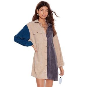 Nasty Gal Women’s Oversized Corduroy Color Block Button-Up Shirt Jacket Shacket